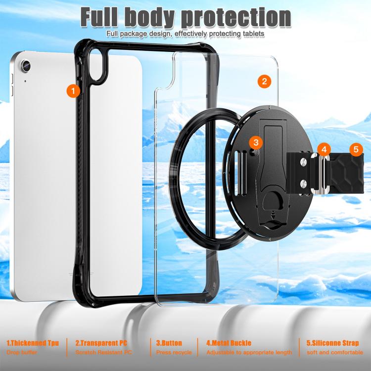 For iPad 2025 / 2022 Rotation Grip Holder TPU Hybrid Clear PC Tablet Case(Black) - iPad 2025 / 2022 Cases by buy2fix | Online Shopping UK | buy2fix