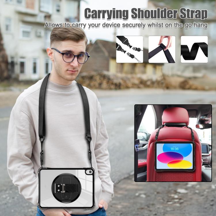 For iPad 2025 / 2022 Rotation Grip Holder TPU Hybrid Clear PC Tablet Case(Black) - iPad 2025 / 2022 Cases by buy2fix | Online Shopping UK | buy2fix