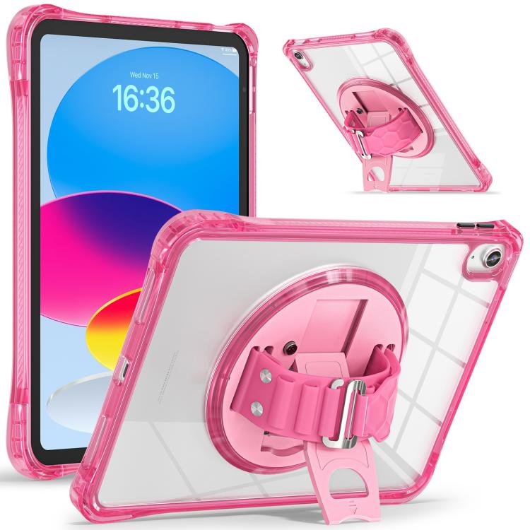 For iPad 2025 / 2022 Rotation Grip Holder TPU Hybrid Clear PC Tablet Case(Red Rose) - iPad 2025 / 2022 Cases by buy2fix | Online Shopping UK | buy2fix