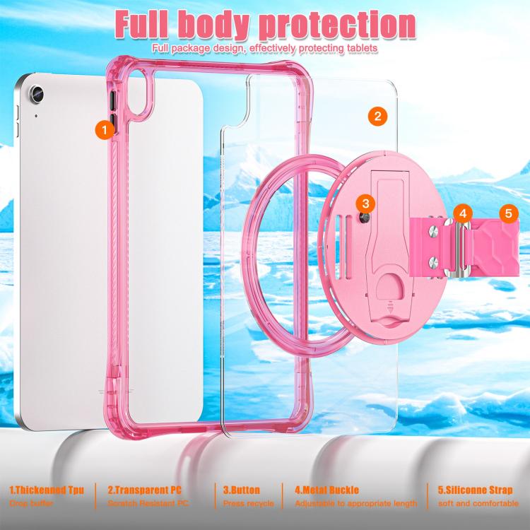 For iPad 2025 / 2022 Rotation Grip Holder TPU Hybrid Clear PC Tablet Case(Red Rose) - iPad 2025 / 2022 Cases by buy2fix | Online Shopping UK | buy2fix