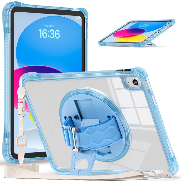 For iPad 2025 / 2022 Rotation Grip Holder TPU Hybrid Clear PC Tablet Case(Light Blue) - iPad 2025 / 2022 Cases by buy2fix | Online Shopping UK | buy2fix