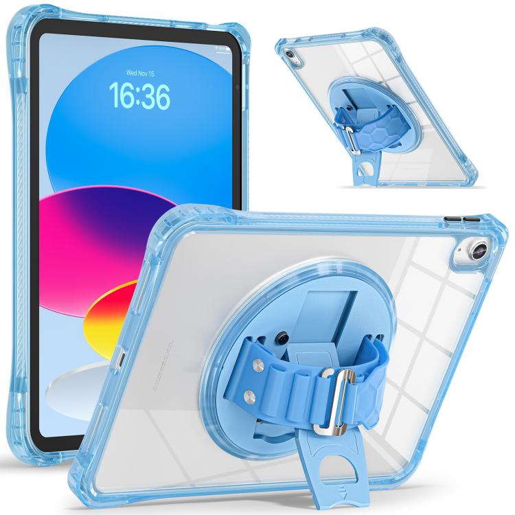 For iPad 2025 / 2022 Rotation Grip Holder TPU Hybrid Clear PC Tablet Case(Light Blue) - iPad 2025 / 2022 Cases by buy2fix | Online Shopping UK | buy2fix