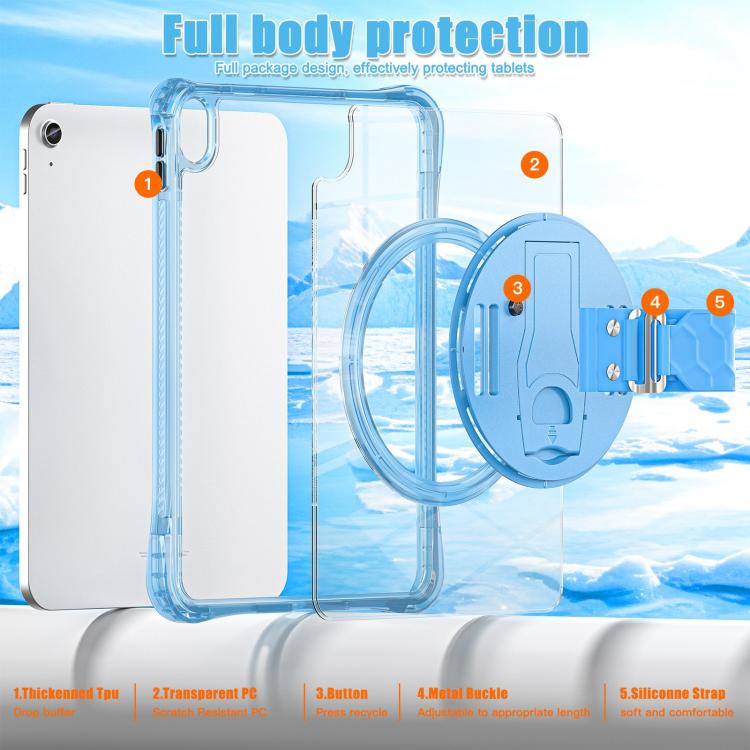 For iPad 2025 / 2022 Rotation Grip Holder TPU Hybrid Clear PC Tablet Case(Light Blue) - iPad 2025 / 2022 Cases by buy2fix | Online Shopping UK | buy2fix