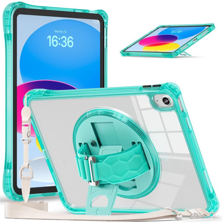 For iPad 2025 / 2022 Rotation Grip Holder TPU Hybrid Clear PC Tablet Case(Light Green) - iPad 2025 / 2022 Cases by buy2fix | Online Shopping UK | buy2fix