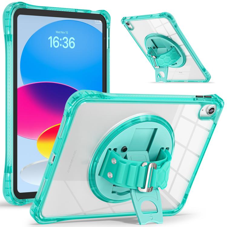 For iPad 2025 / 2022 Rotation Grip Holder TPU Hybrid Clear PC Tablet Case(Light Green) - iPad 2025 / 2022 Cases by buy2fix | Online Shopping UK | buy2fix