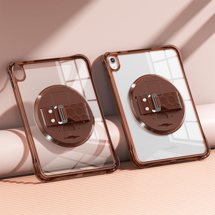 For iPad 2025 / 2022 Rotation Grip Holder TPU Hybrid Clear PC Tablet Case(Chocolate) - iPad 2025 / 2022 Cases by buy2fix | Online Shopping UK | buy2fix
