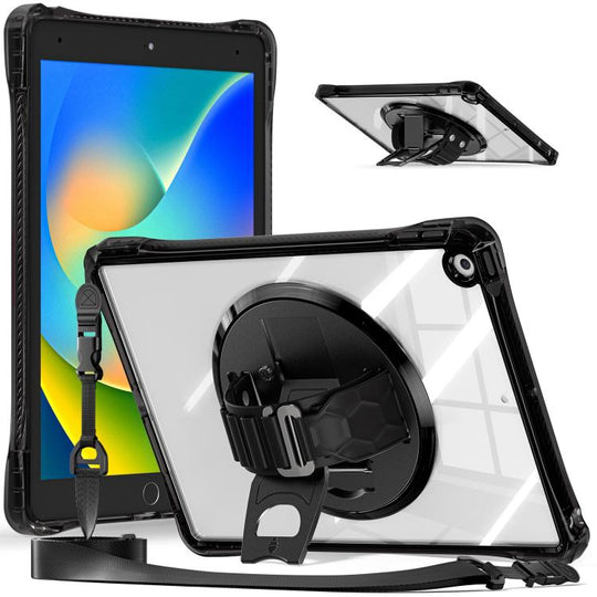 For iPad 10.2 2021 / 2020 / 2019 Rotation Grip Holder TPU Hybrid Clear PC Tablet Case(Black)