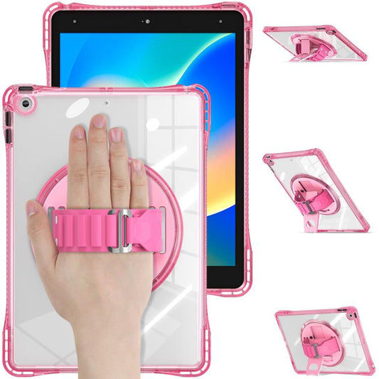 For iPad 10.2 2021 / 2020 / 2019 Rotation Grip Holder TPU Hybrid Clear PC Tablet Case(Red Rose) - iPad 10.2 Cases by buy2fix | Online Shopping UK | buy2fix