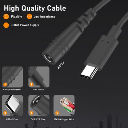 Type-C to DC 5.5x2.1mm 100W Computer Charging Adapter, Length:2m - Universal Power Adapter by buy2fix | Online Shopping UK | buy2fix