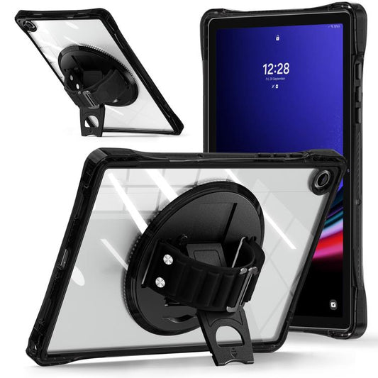 For Samsung Galaxy Tab A9+ Rotation Grip Holder TPU Hybrid Clear PC Tablet Case(Black) - Galaxy Tab A9+ by buy2fix | Online Shopping UK | buy2fix