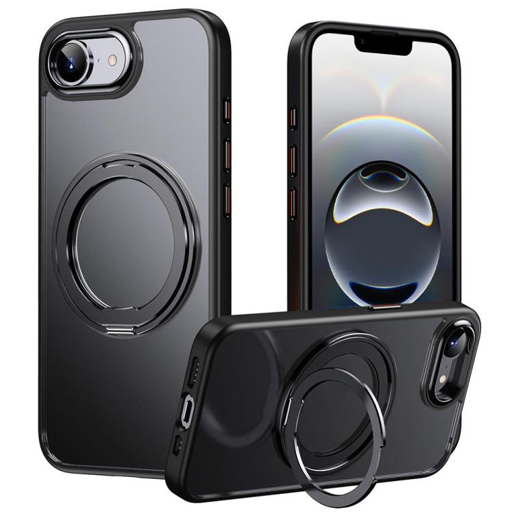 For iPhone 16e Frosted 360 Degree MagSafe Magnetic Holder Phone Case(Black) - iPhone 16e Cases by buy2fix | Online Shopping UK | buy2fix