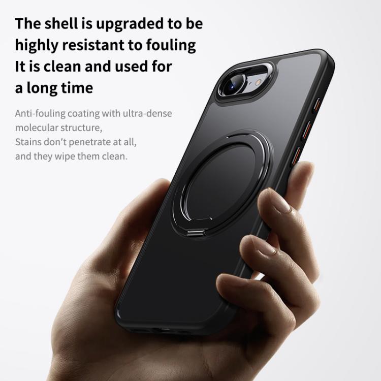 For iPhone 16e Frosted 360 Degree MagSafe Magnetic Holder Phone Case(Grey) - iPhone 16e Cases by buy2fix | Online Shopping UK | buy2fix