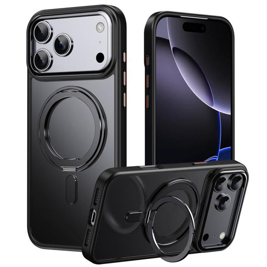 For iPhone 18 Pro Max Frosted 360 Degree MagSafe Magnetic Holder Phone Case(Black)