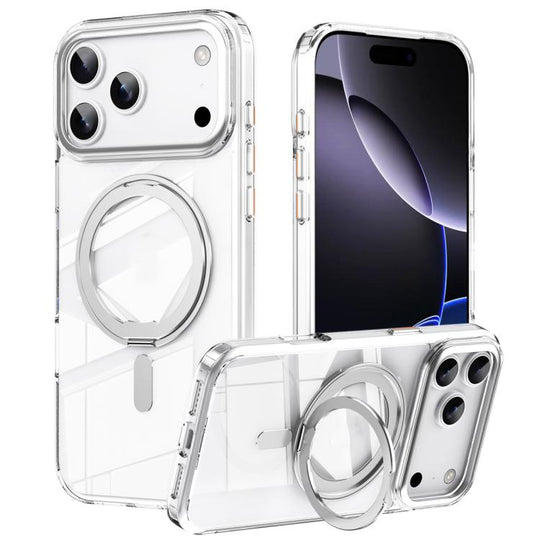 For iPhone 18 Pro Max Frosted 360 Degree MagSafe Magnetic Holder Phone Case(Silver)