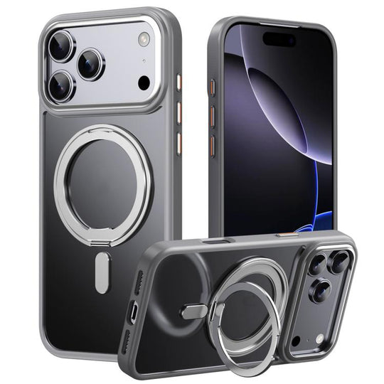 For iPhone 18 Pro Max Frosted 360 Degree MagSafe Magnetic Holder Phone Case(Grey)