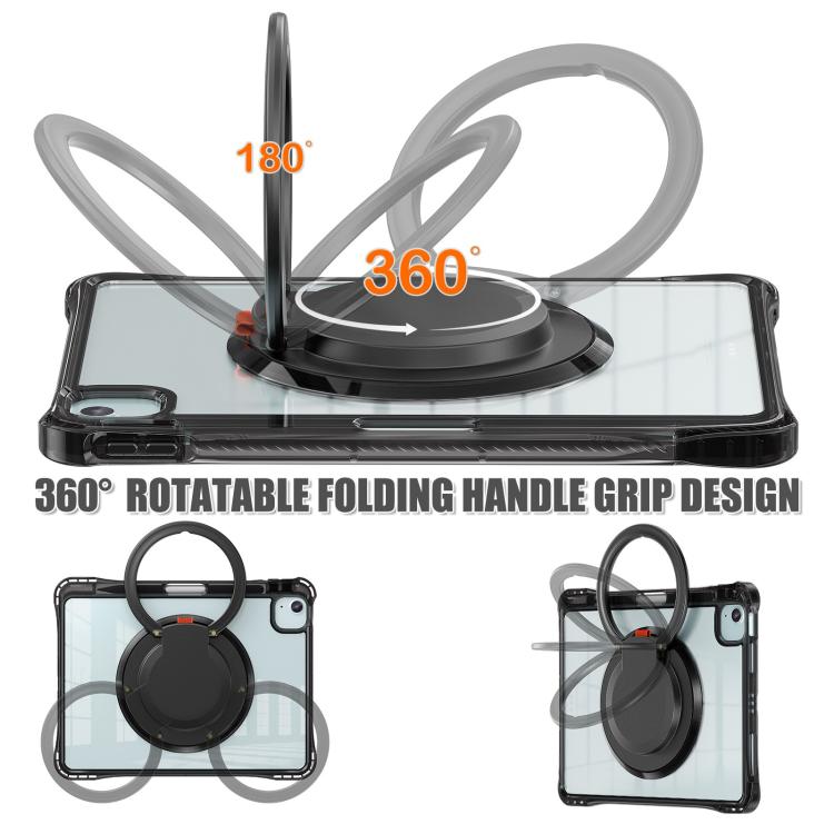 For iPad Air 13 2024 / 2025 Rotation Ring Handle TPU Hybrid Clear PC Tablet Case(Black) - iPad Air 13 2025 / 2024 Cases by buy2fix | Online Shopping UK | buy2fix