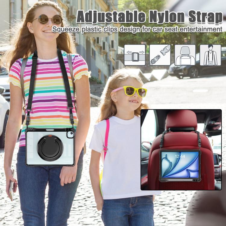 For iPad Air 13 2024 / 2025 Rotation Ring Handle TPU Hybrid Clear PC Tablet Case(Black) - iPad Air 13 2025 / 2024 Cases by buy2fix | Online Shopping UK | buy2fix