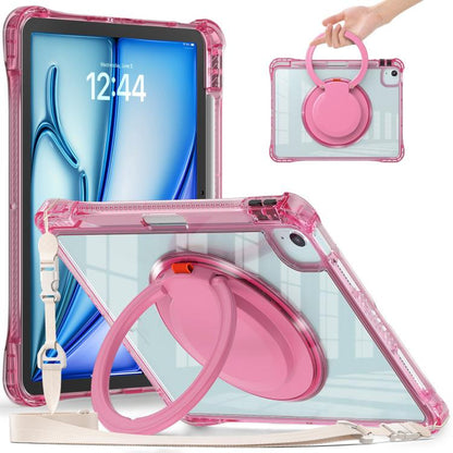 For iPad Air 13 2024 / 2025 Rotation Ring Handle TPU Hybrid Clear PC Tablet Case(Red Rose) - iPad Air 13 2025 / 2024 Cases by buy2fix | Online Shopping UK | buy2fix