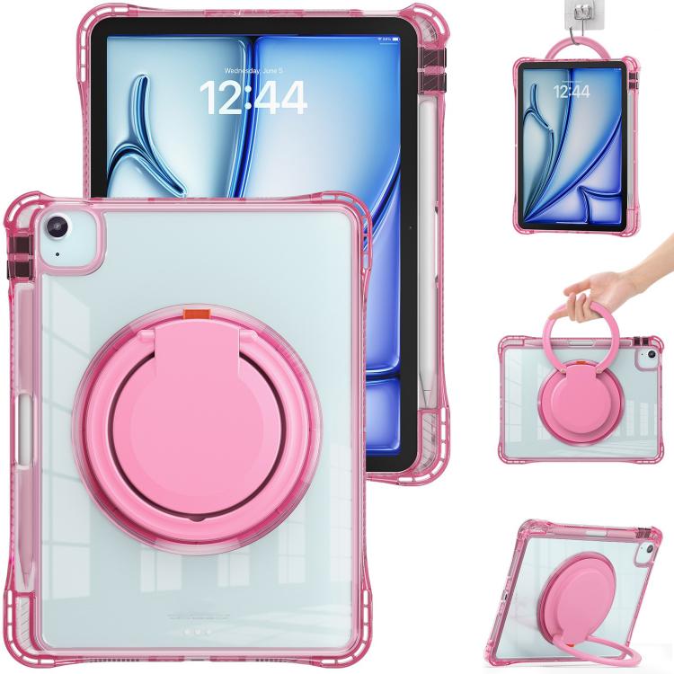 For iPad Air 13 2024 / 2025 Rotation Ring Handle TPU Hybrid Clear PC Tablet Case(Red Rose) - iPad Air 13 2025 / 2024 Cases by buy2fix | Online Shopping UK | buy2fix