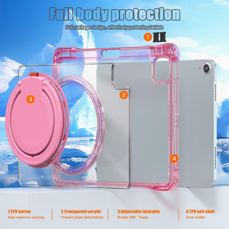 For iPad Air 13 2024 / 2025 Rotation Ring Handle TPU Hybrid Clear PC Tablet Case(Red Rose) - iPad Air 13 2025 / 2024 Cases by buy2fix | Online Shopping UK | buy2fix