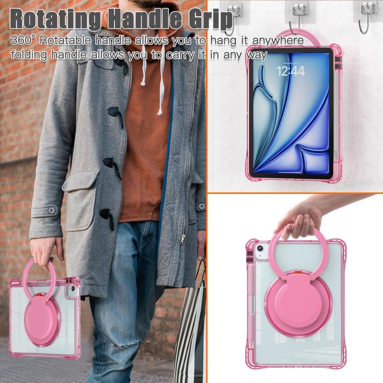 For iPad Air 13 2024 / 2025 Rotation Ring Handle TPU Hybrid Clear PC Tablet Case(Red Rose) - iPad Air 13 2025 / 2024 Cases by buy2fix | Online Shopping UK | buy2fix