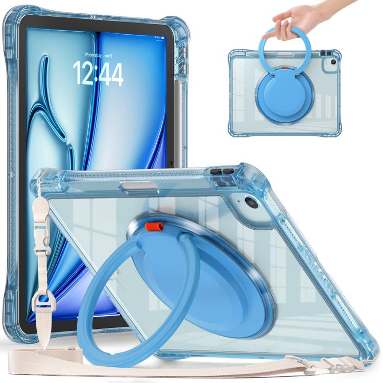 For iPad Air 13 2024 / 2025 Rotation Ring Handle TPU Hybrid Clear PC Tablet Case(Light Blue) - iPad Air 13 2025 / 2024 Cases by buy2fix | Online Shopping UK | buy2fix
