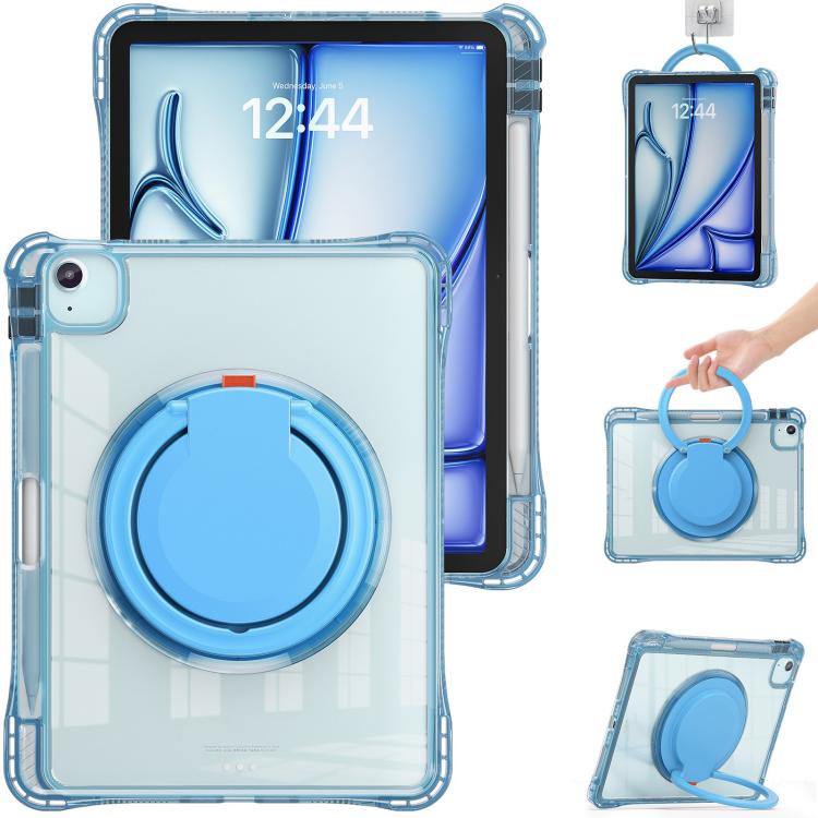 For iPad Air 13 2024 / 2025 Rotation Ring Handle TPU Hybrid Clear PC Tablet Case(Light Blue) - iPad Air 13 2025 / 2024 Cases by buy2fix | Online Shopping UK | buy2fix