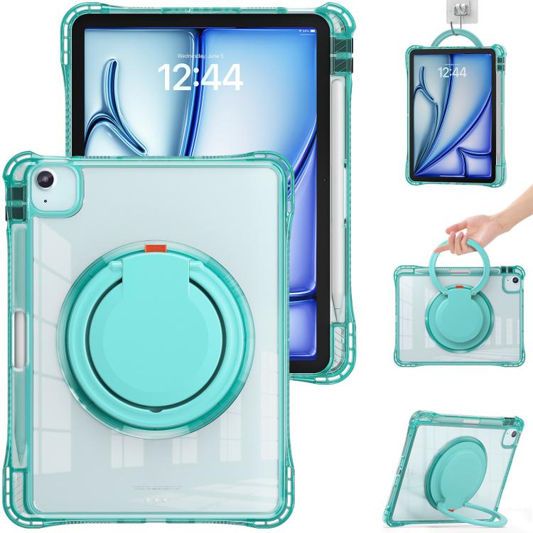For iPad Air 13 2024 / 2025 Rotation Ring Handle TPU Hybrid Clear PC Tablet Case(Light Green) - iPad Air 13 2025 / 2024 Cases by buy2fix | Online Shopping UK | buy2fix