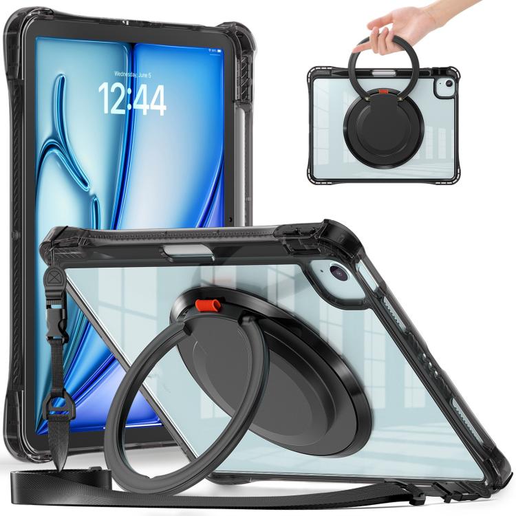 For iPad Air 11 2025 / 2024 / Pro 11 2022 Rotation Ring Handle TPU Hybrid Clear PC Tablet Case(Black) - iPad Air 11 2025 / 2024 Cases by buy2fix | Online Shopping UK | buy2fix