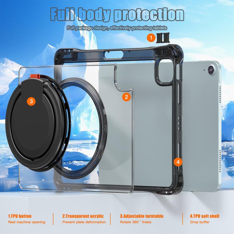 For iPad Air 11 2025 / 2024 / Pro 11 2022 Rotation Ring Handle TPU Hybrid Clear PC Tablet Case(Black) - iPad Air 11 2025 / 2024 Cases by buy2fix | Online Shopping UK | buy2fix