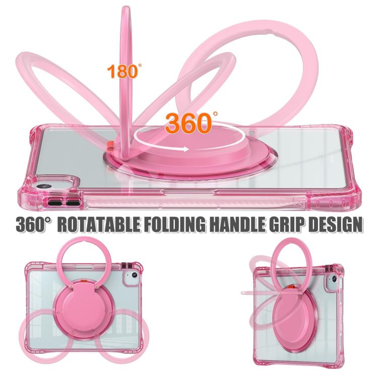 For iPad Air 11 2025 / 2024 / Pro 11 2022 Rotation Ring Handle TPU Hybrid Clear PC Tablet Case(Red Rose) - iPad Air 11 2025 / 2024 Cases by buy2fix | Online Shopping UK | buy2fix