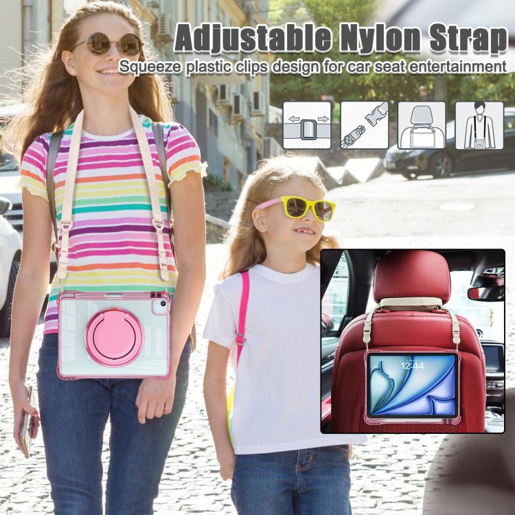 For iPad Air 11 2025 / 2024 / Pro 11 2022 Rotation Ring Handle TPU Hybrid Clear PC Tablet Case(Red Rose) - iPad Air 11 2025 / 2024 Cases by buy2fix | Online Shopping UK | buy2fix