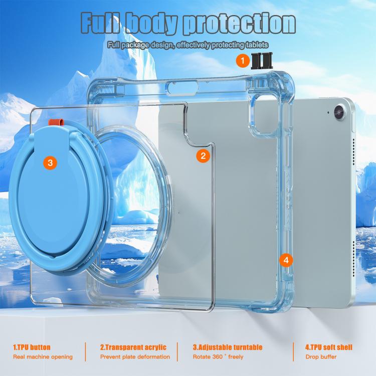 For iPad Air 11 2025 / 2024 / Pro 11 2022 Rotation Ring Handle TPU Hybrid Clear PC Tablet Case(Light Blue) - iPad Air 11 2025 / 2024 Cases by buy2fix | Online Shopping UK | buy2fix
