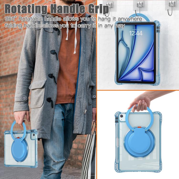 For iPad Air 11 2025 / 2024 / Pro 11 2022 Rotation Ring Handle TPU Hybrid Clear PC Tablet Case(Light Blue) - iPad Air 11 2025 / 2024 Cases by buy2fix | Online Shopping UK | buy2fix