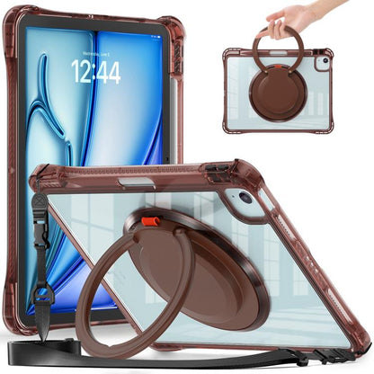 For iPad Air 11 2025 / 2024 / Pro 11 2022 Rotation Ring Handle TPU Hybrid Clear PC Tablet Case(Chocolate) - iPad Air 11 2025 / 2024 Cases by buy2fix | Online Shopping UK | buy2fix