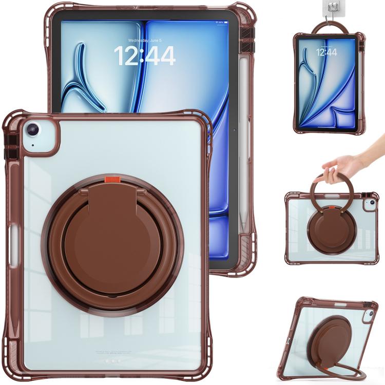 For iPad Air 11 2025 / 2024 / Pro 11 2022 Rotation Ring Handle TPU Hybrid Clear PC Tablet Case(Chocolate) - iPad Air 11 2025 / 2024 Cases by buy2fix | Online Shopping UK | buy2fix