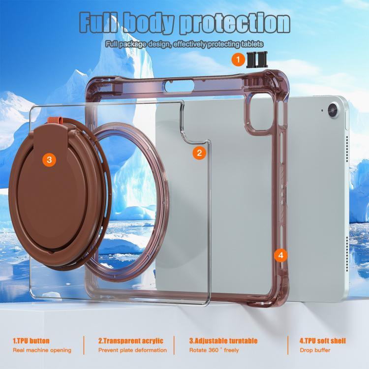 For iPad Air 11 2025 / 2024 / Pro 11 2022 Rotation Ring Handle TPU Hybrid Clear PC Tablet Case(Chocolate) - iPad Air 11 2025 / 2024 Cases by buy2fix | Online Shopping UK | buy2fix