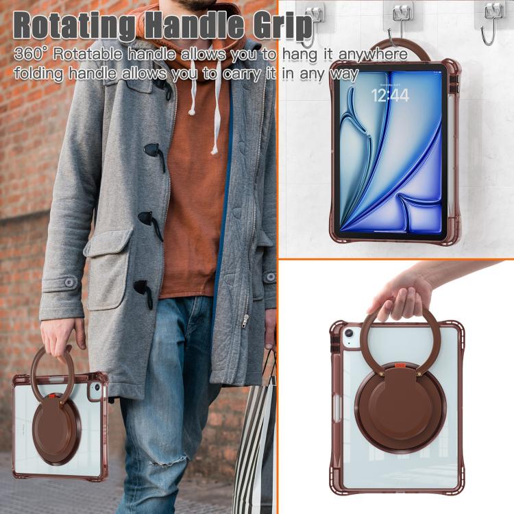For iPad Air 11 2025 / 2024 / Pro 11 2022 Rotation Ring Handle TPU Hybrid Clear PC Tablet Case(Chocolate) - iPad Air 11 2025 / 2024 Cases by buy2fix | Online Shopping UK | buy2fix