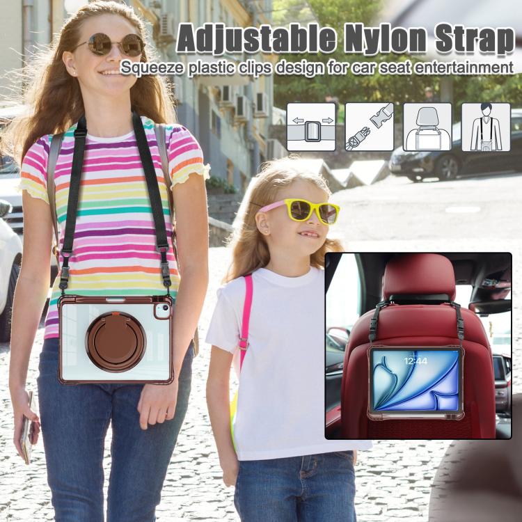 For iPad Air 11 2025 / 2024 / Pro 11 2022 Rotation Ring Handle TPU Hybrid Clear PC Tablet Case(Chocolate) - iPad Air 11 2025 / 2024 Cases by buy2fix | Online Shopping UK | buy2fix