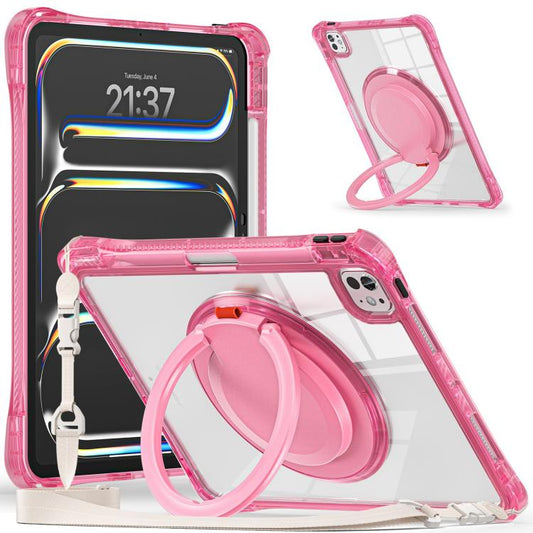 For iPad Pro 11 2024 Rotation Ring Handle TPU Hybrid Clear PC Tablet Case(Red Rose) - iPad Pro 11 2024 Cases by buy2fix | Online Shopping UK | buy2fix