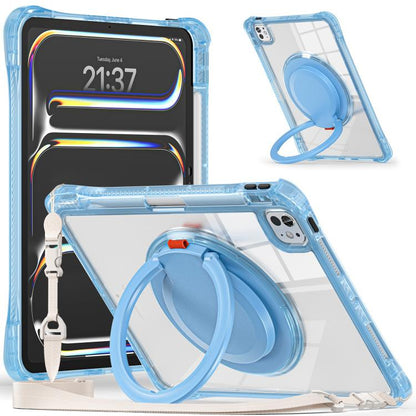 For iPad Pro 11 2024 Rotation Ring Handle TPU Hybrid Clear PC Tablet Case(Light Blue) - iPad Pro 11 2024 Cases by buy2fix | Online Shopping UK | buy2fix