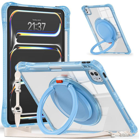 For iPad Pro 11 2024 Rotation Ring Handle TPU Hybrid Clear PC Tablet Case(Light Blue) - iPad Pro 11 2024 Cases by buy2fix | Online Shopping UK | buy2fix