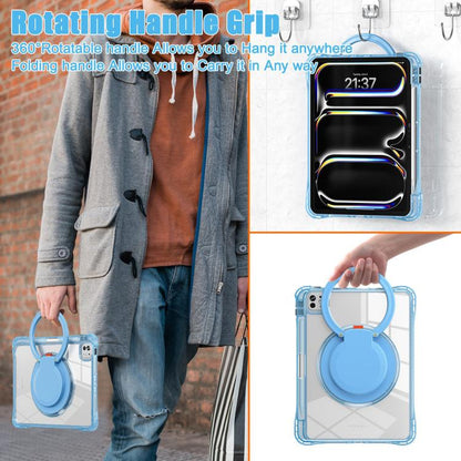 For iPad Pro 11 2024 Rotation Ring Handle TPU Hybrid Clear PC Tablet Case(Light Blue) - iPad Pro 11 2024 Cases by buy2fix | Online Shopping UK | buy2fix