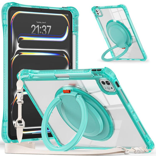 For iPad Pro 11 2024 Rotation Ring Handle TPU Hybrid Clear PC Tablet Case(Light Green) - iPad Pro 11 2024 Cases by buy2fix | Online Shopping UK | buy2fix
