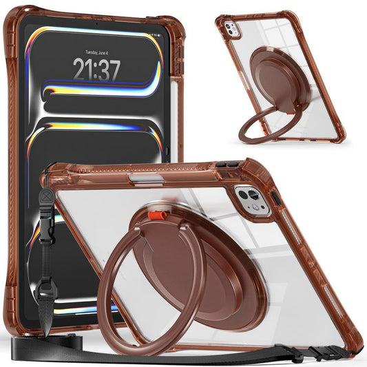 For iPad Pro 11 2024 Rotation Ring Handle TPU Hybrid Clear PC Tablet Case(Chocolate) - iPad Pro 11 2024 Cases by buy2fix | Online Shopping UK | buy2fix