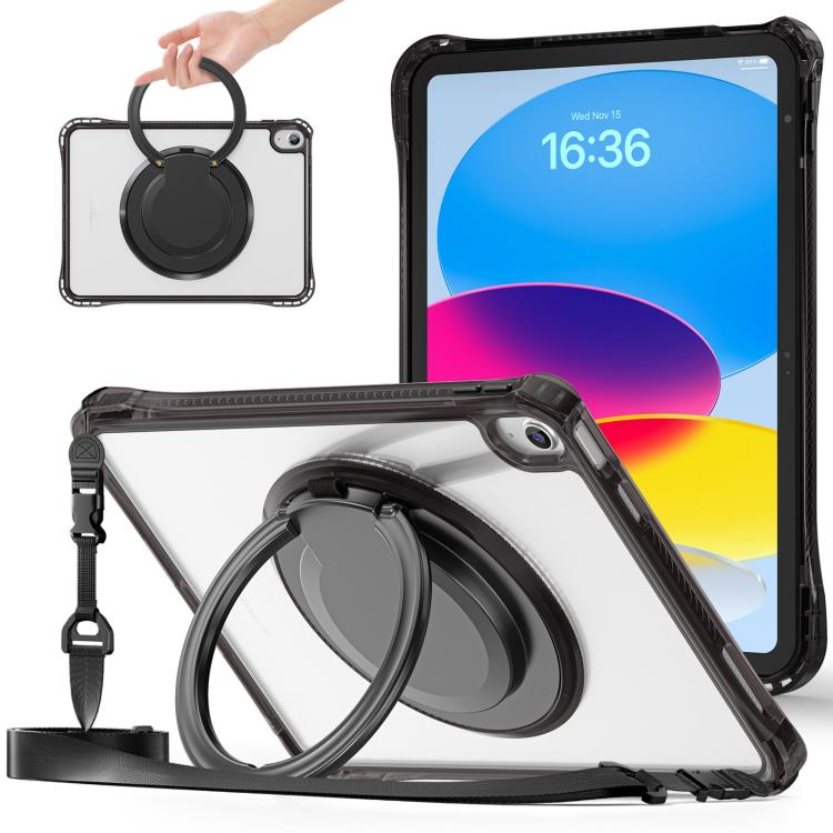 For iPad 2025 / 2022 Rotation Ring Handle TPU Hybrid Clear PC Tablet Case(Black) - iPad 2025 / 2022 Cases by buy2fix | Online Shopping UK | buy2fix