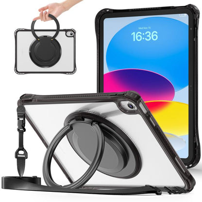For iPad 2025 / 2022 Rotation Ring Handle TPU Hybrid Clear PC Tablet Case(Black) - iPad 2025 / 2022 Cases by buy2fix | Online Shopping UK | buy2fix