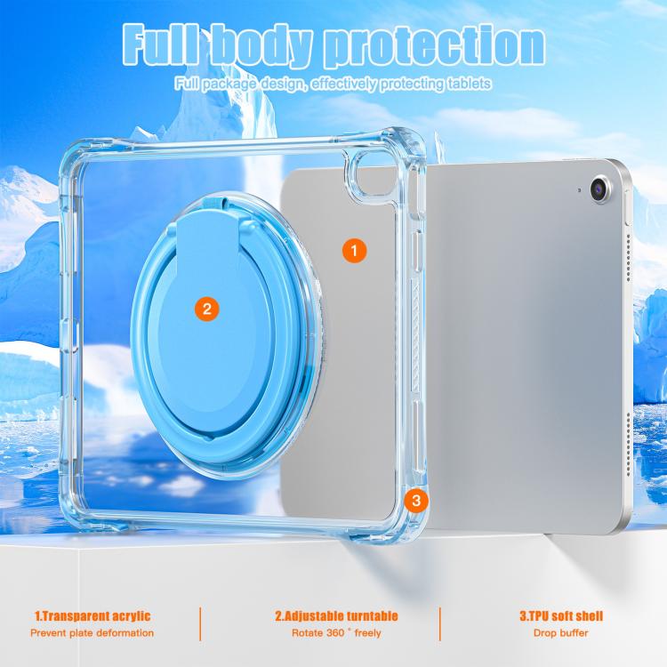 For iPad 2025 / 2022 Rotation Ring Handle TPU Hybrid Clear PC Tablet Case(Light Blue) - iPad 2025 / 2022 Cases by buy2fix | Online Shopping UK | buy2fix