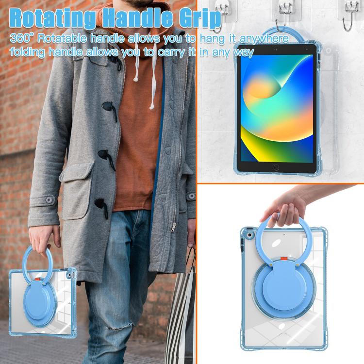 For iPad 2025 / 2022 Rotation Ring Handle TPU Hybrid Clear PC Tablet Case(Light Blue) - iPad 2025 / 2022 Cases by buy2fix | Online Shopping UK | buy2fix