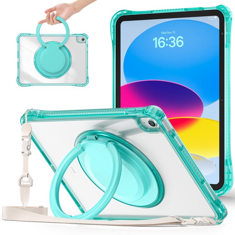 For iPad 2025 / 2022 Rotation Ring Handle TPU Hybrid Clear PC Tablet Case(Light Green) - iPad 2025 / 2022 Cases by buy2fix | Online Shopping UK | buy2fix